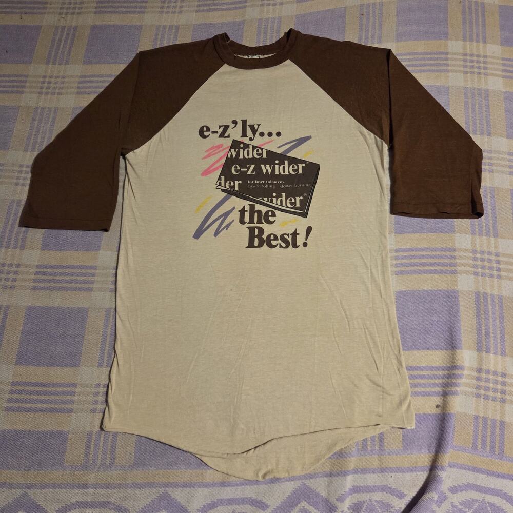 Vintage 70s e-z Wider Tobacco Rolling Papers T Shirt 3/4 Raglan Baseball Large